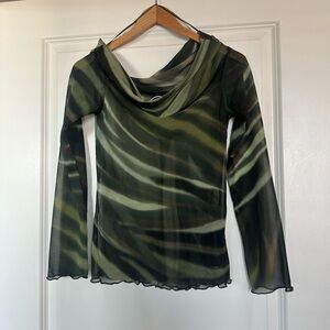 Mango Green and Black Sheer Blouse